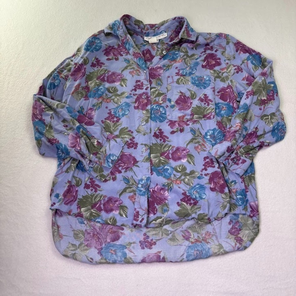 Women's Casual Corner Sz Med Floral Ctn Button‎ Down Shirt Vtg 90's Cottagecore